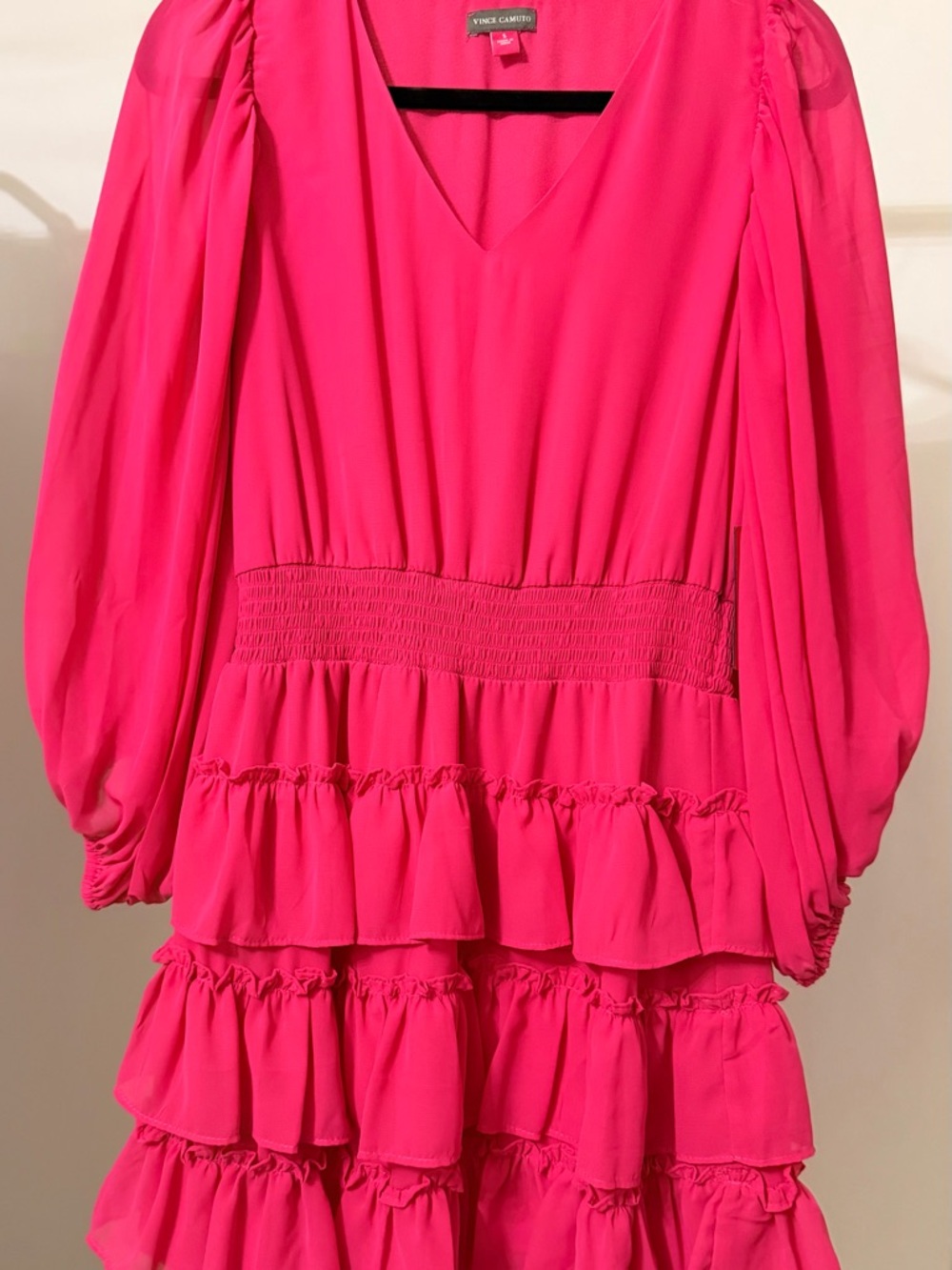 Vince Camuto Vibrant Pink Ruffle Tiered Dress